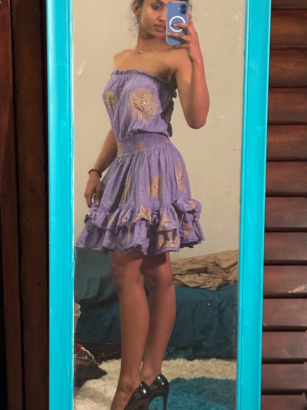 Strapless Lavender Ruffle Mini Dress - Picture 2 of 4
